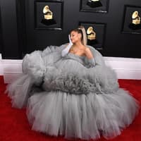 Ariana Grande im grauen Kleid