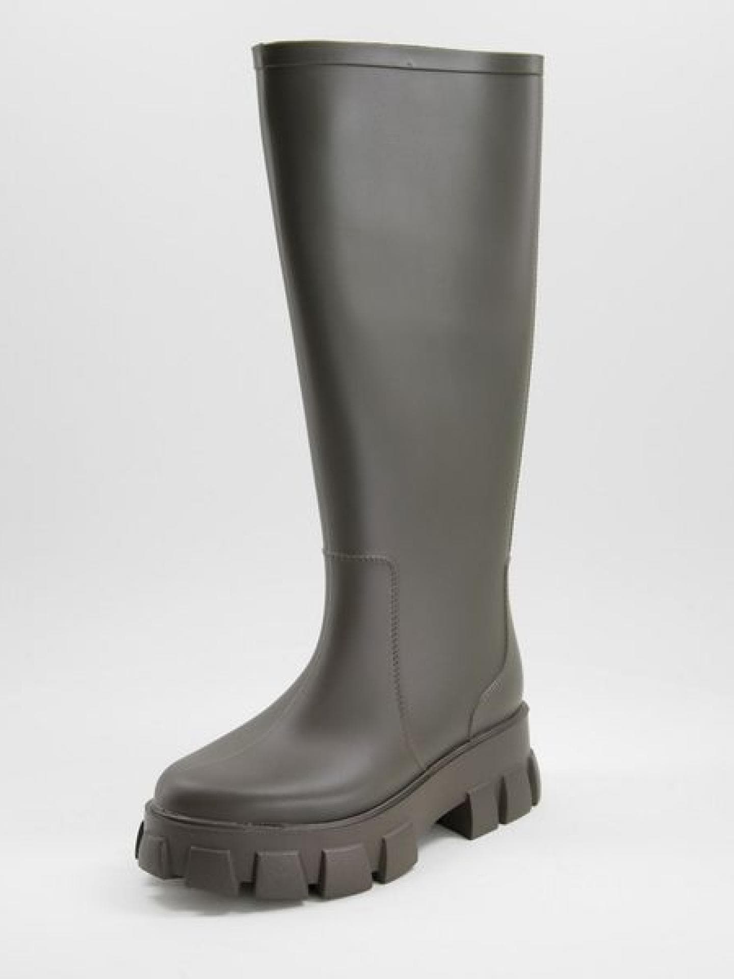 Kniehohe Regenstiefel in Khaki mit dicker Sohle-Grün