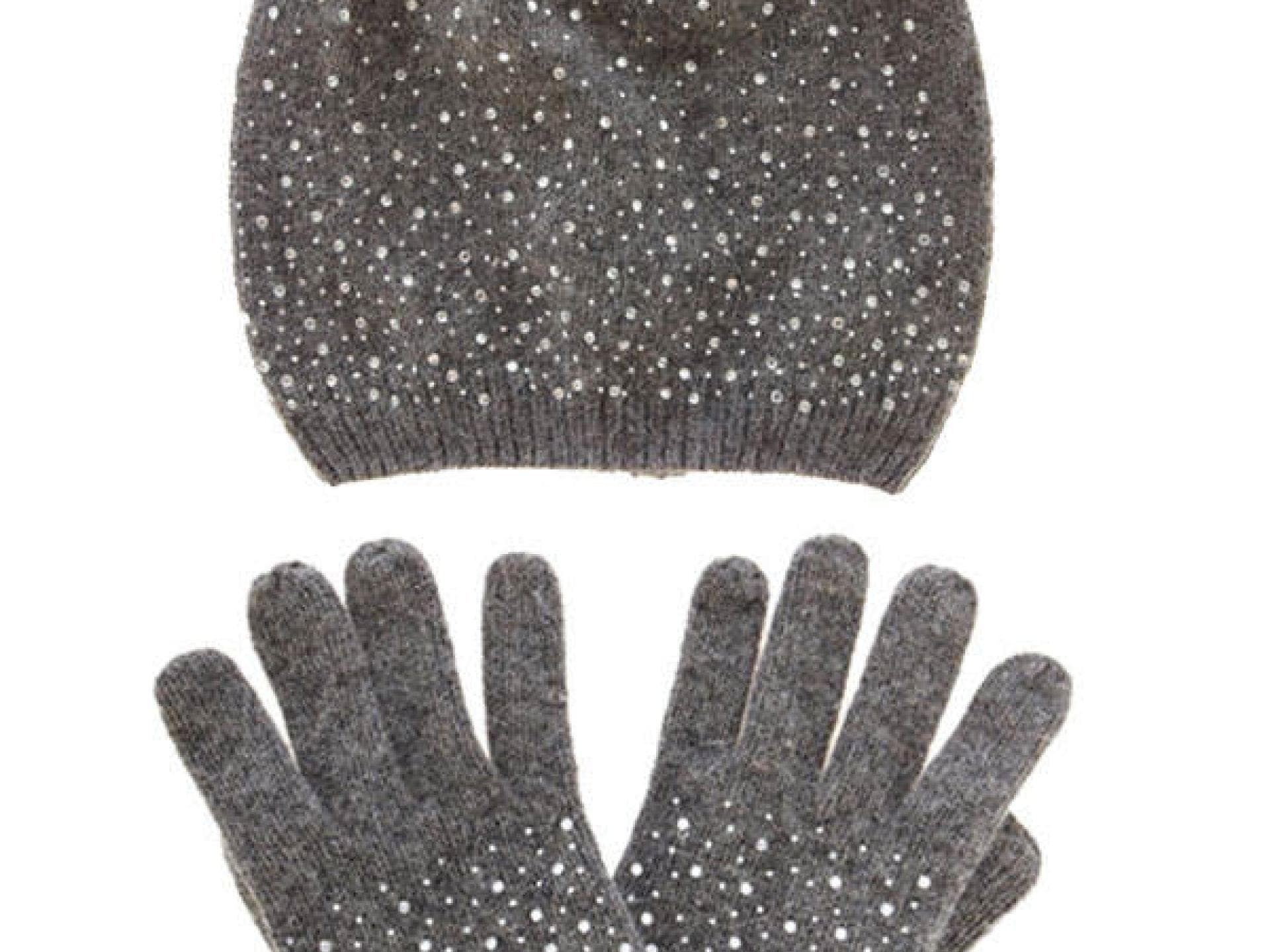 Mütze und Handschuhe mit Perlen von Oasis