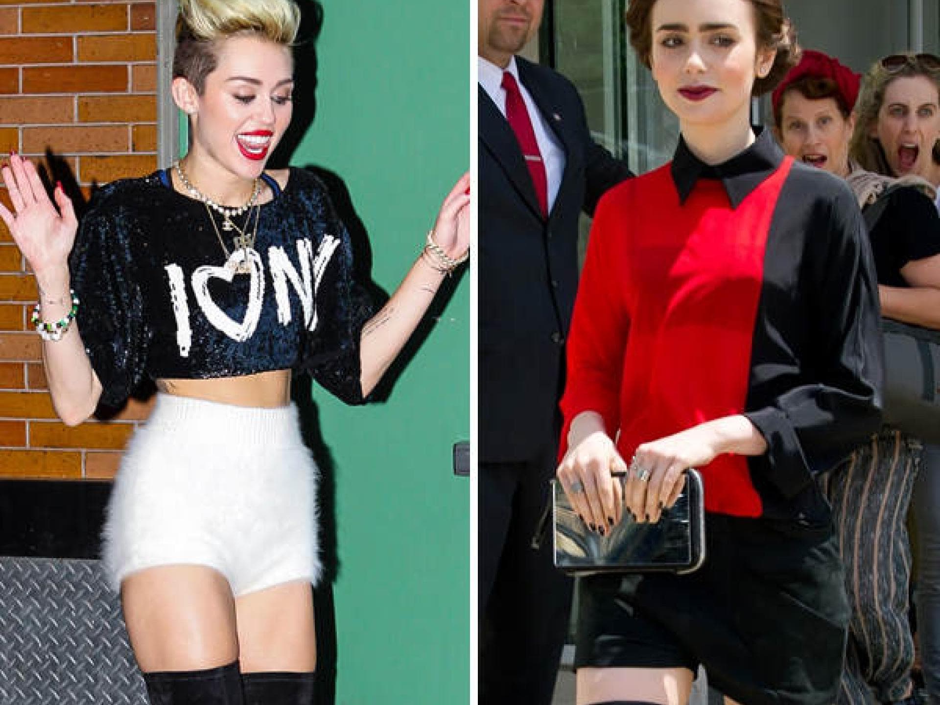 Miley Cyrus und Lily Collins: Overknee-Stiefel