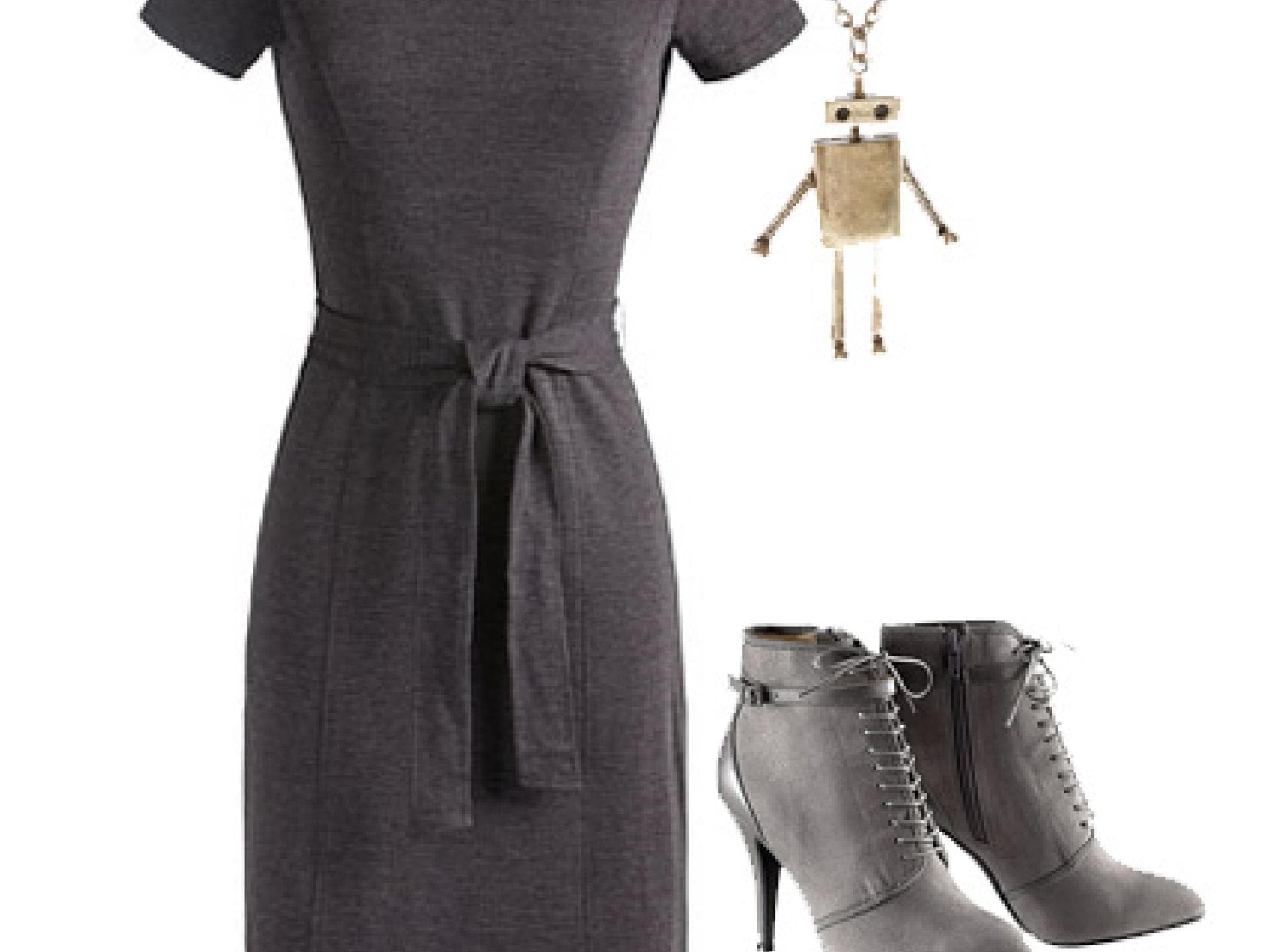 Graues Strickkleid und Booties