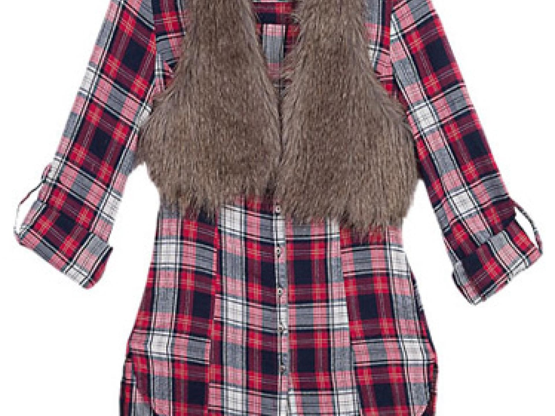 Karo-Shirt mit Felljacke