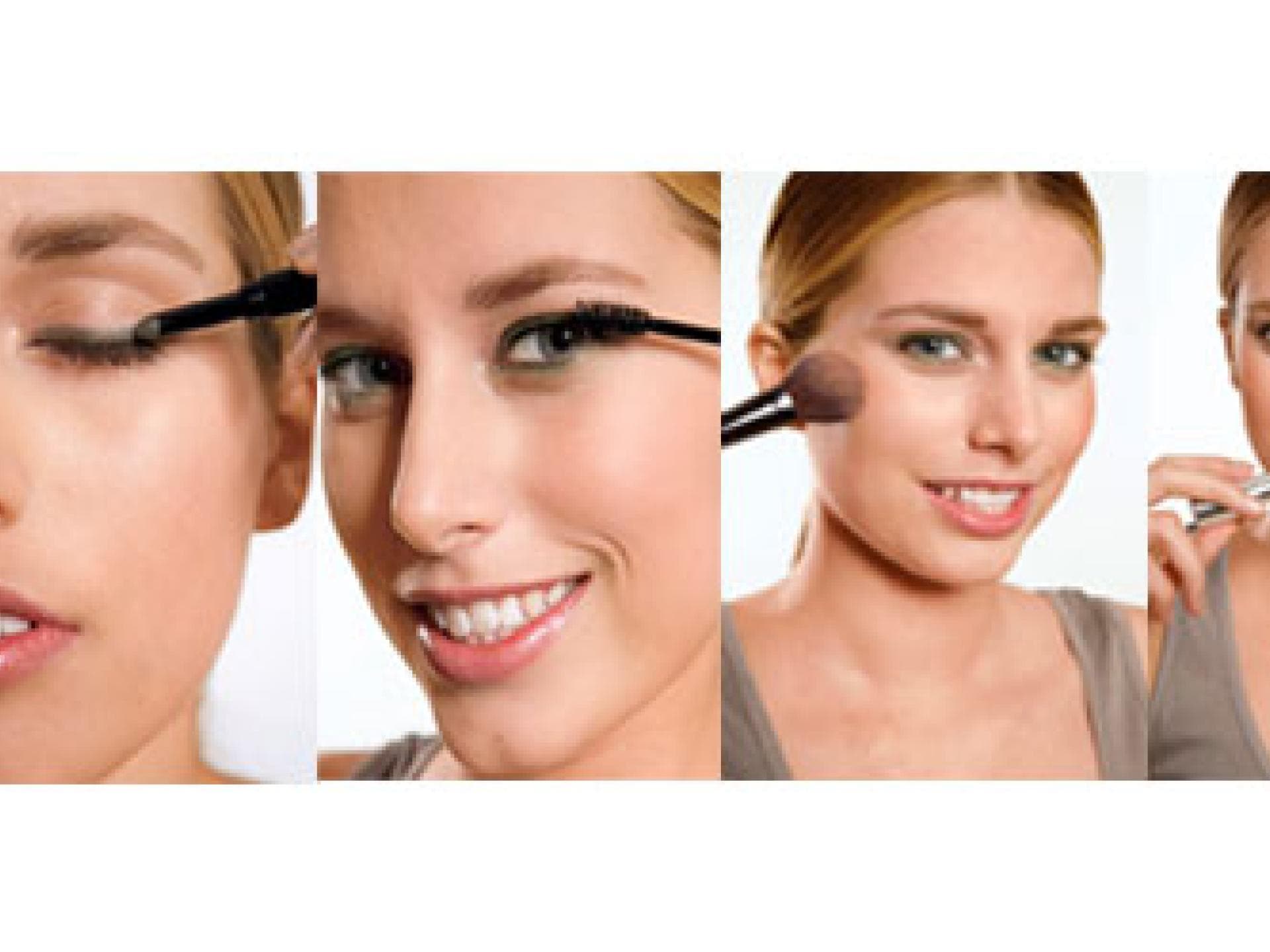 Grüner Lidschatten, Apricot-Rouge und Nude-Lipgloss