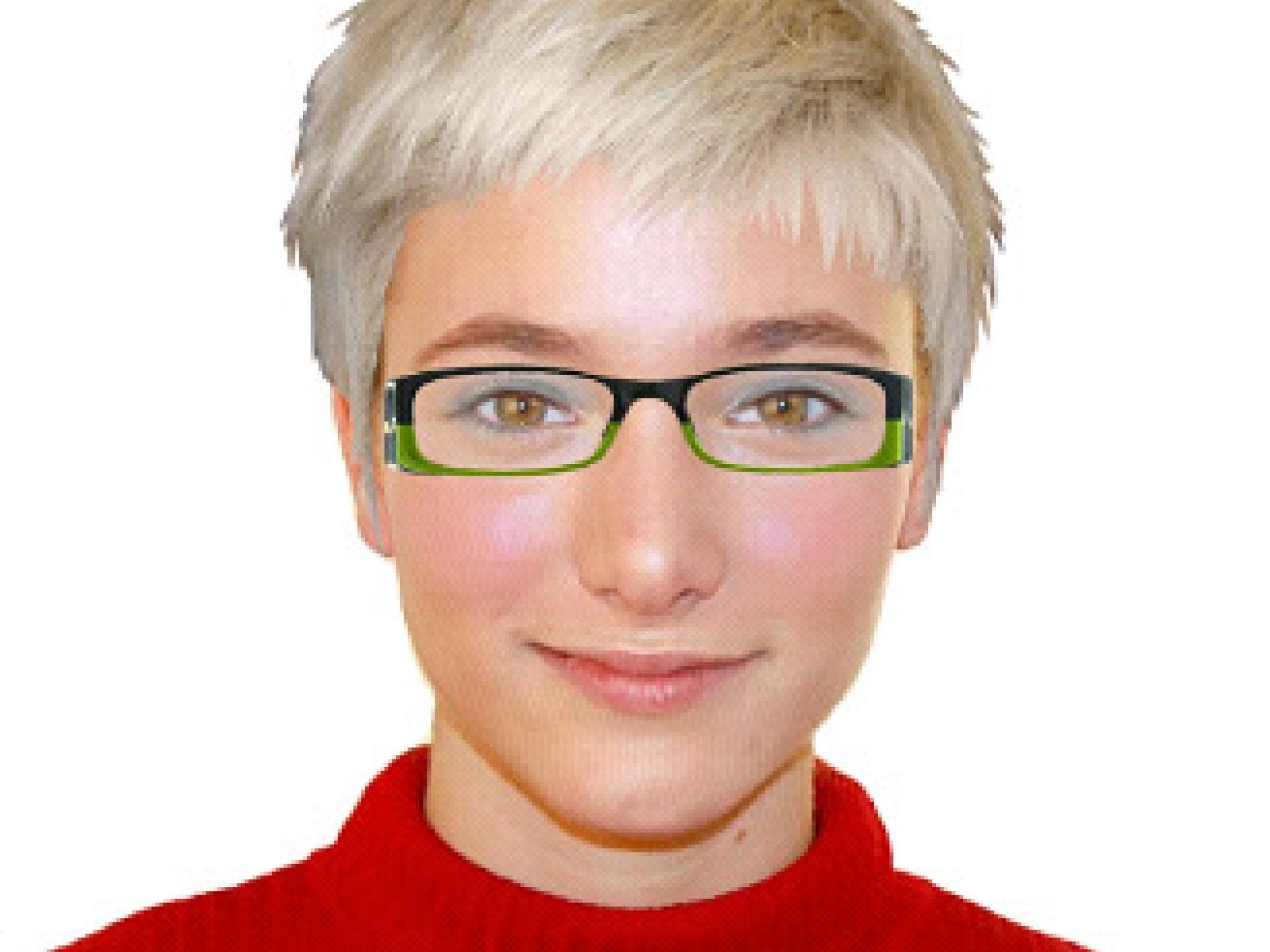 Blonder Kurzhaarschnitt mit Brille