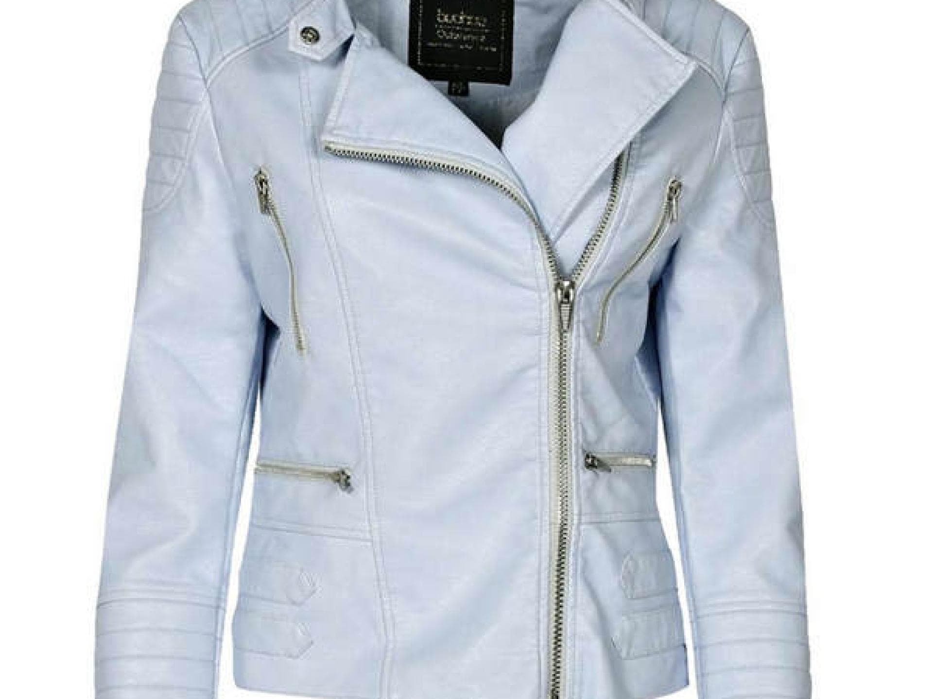 Hellblaue Lederjacke von Boohoo.com Hellblaue Lederjacke von Boohoo.com