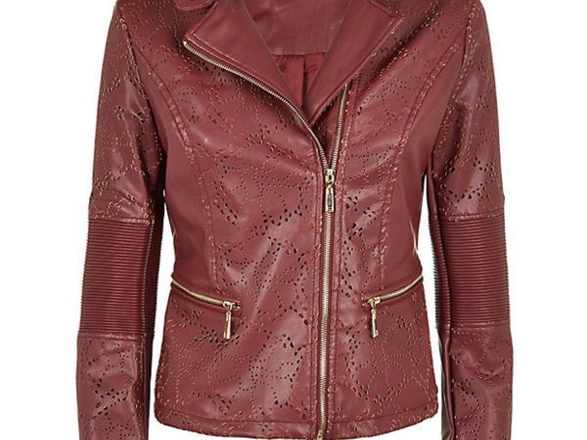 Weinrote Lederjacke von New Look