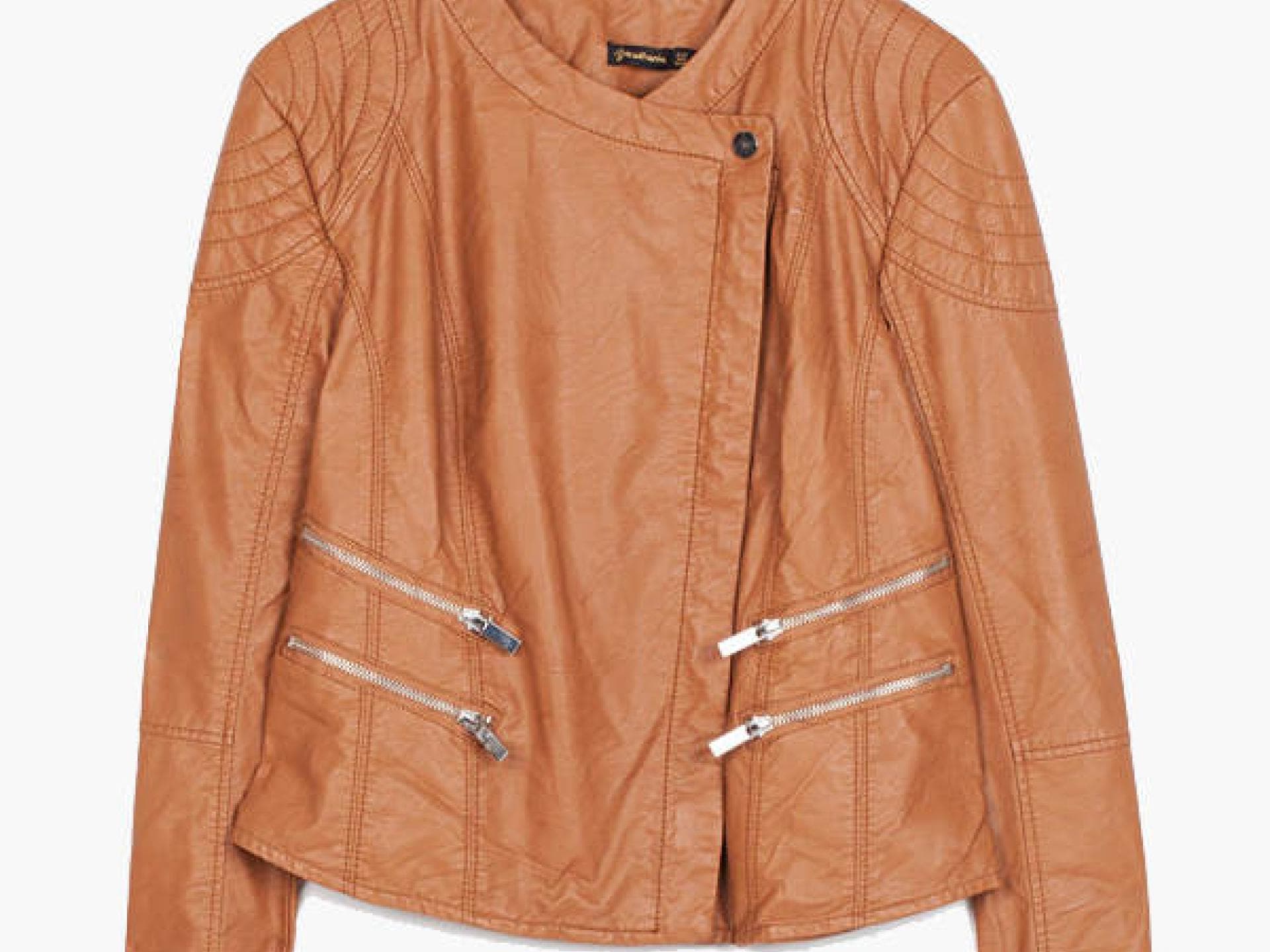 Hellbraune Lederjacke von Stradivarius
