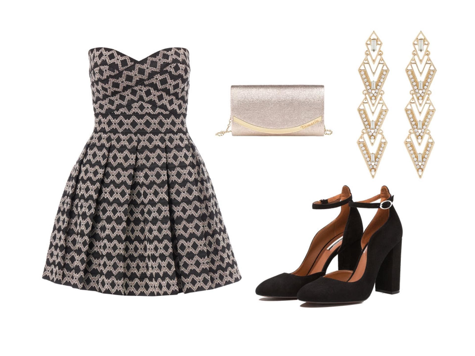 Bustierkleid mit goldenem Schmuck