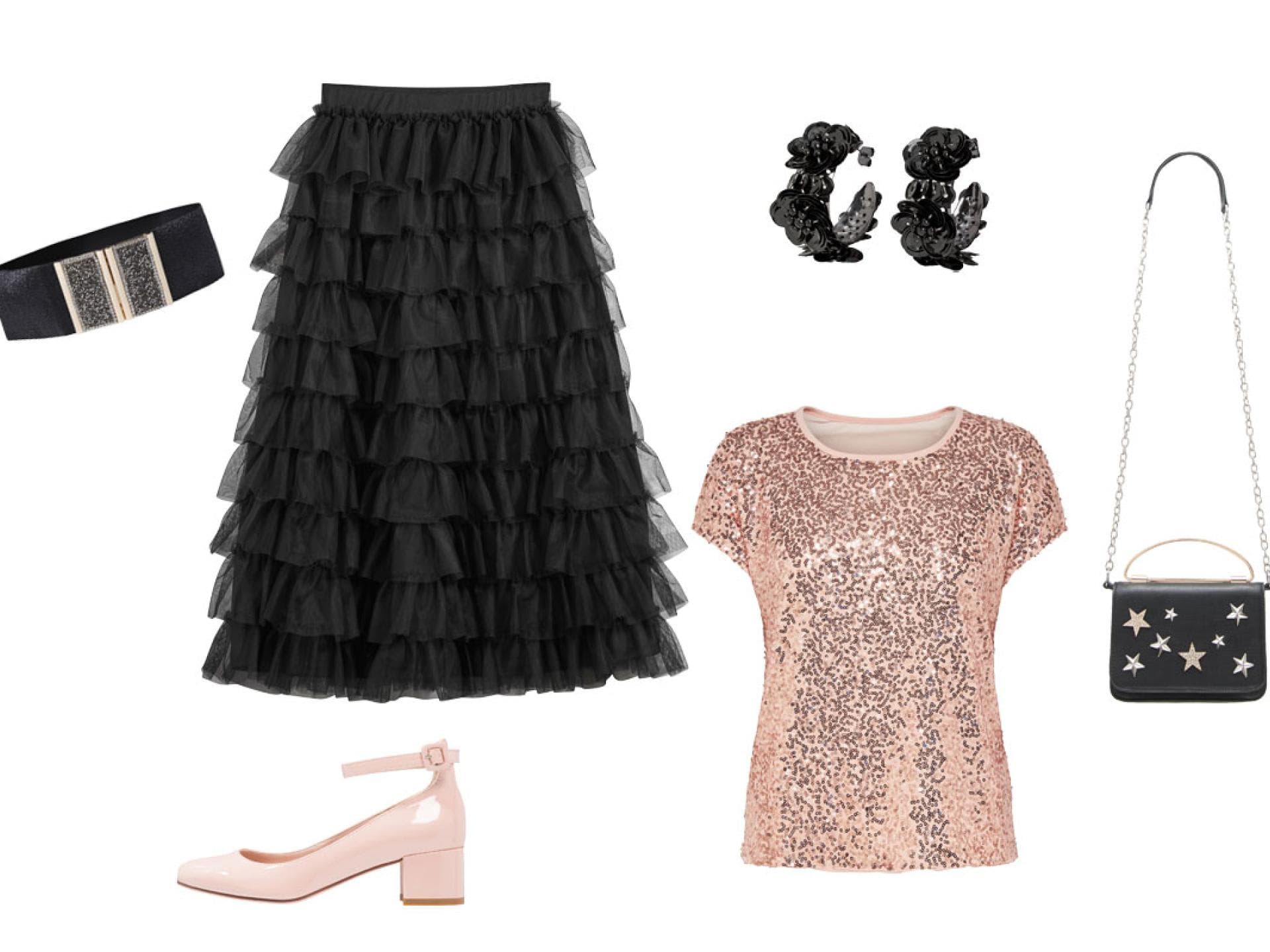 Volantrock zum Paillettenshirt