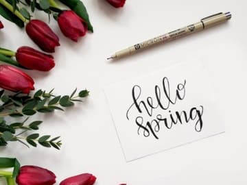 Karte mit den Worten "Hello Spring"